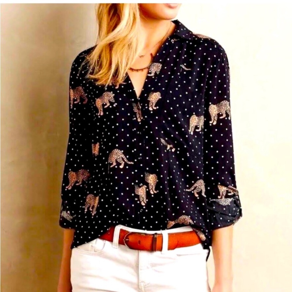 Maeve for Anthropologie leopard button down blouse